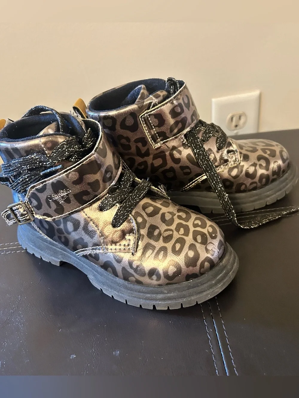 Size 11 Kids Leopard Print Ankle Boots - Metallic Brown
